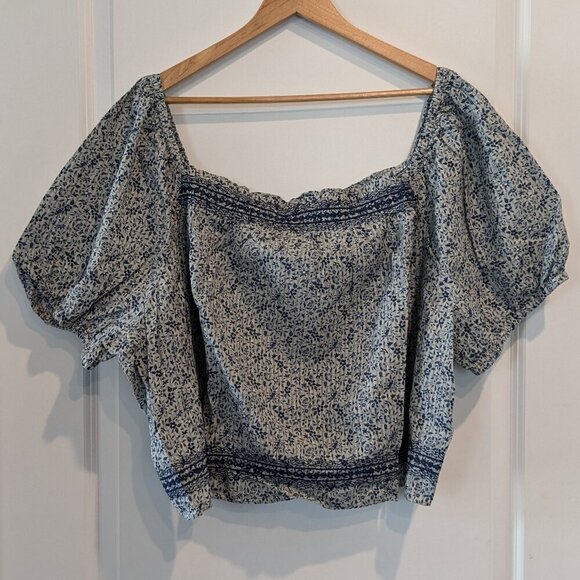 Madewell Jeanette Florentine Floral Top Size 4X Cropped Puff-Sleeve Cotton NWT - Picture 2 of 15